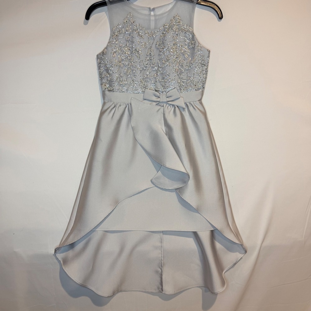 Blush by Us Angels Girls Silver Lace Sequin High-Low Formal Dress Size 10